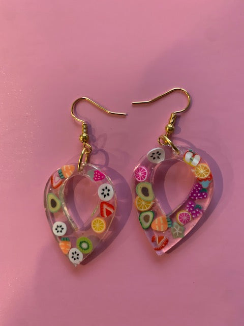 Oval pointed fruit dangle earrings