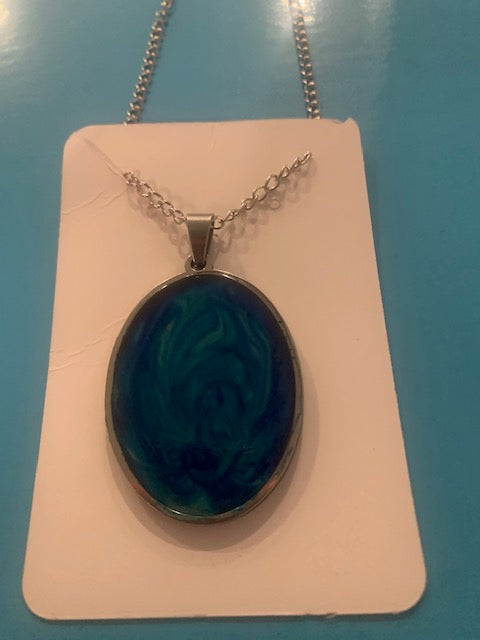 Blue oval epoxy necklace