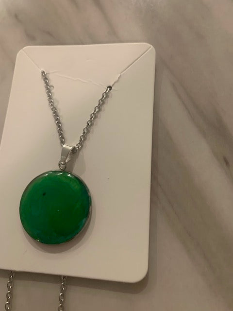 Lime Green round epoxy necklace